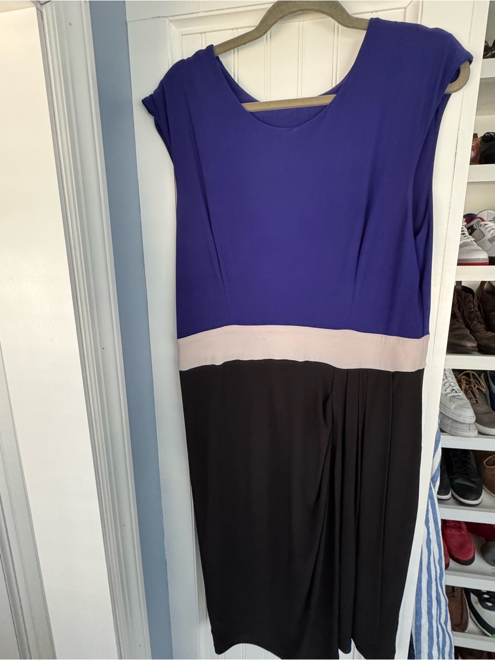 Colorblock Sleeveless Midi Dress in Purple, Cream & Black